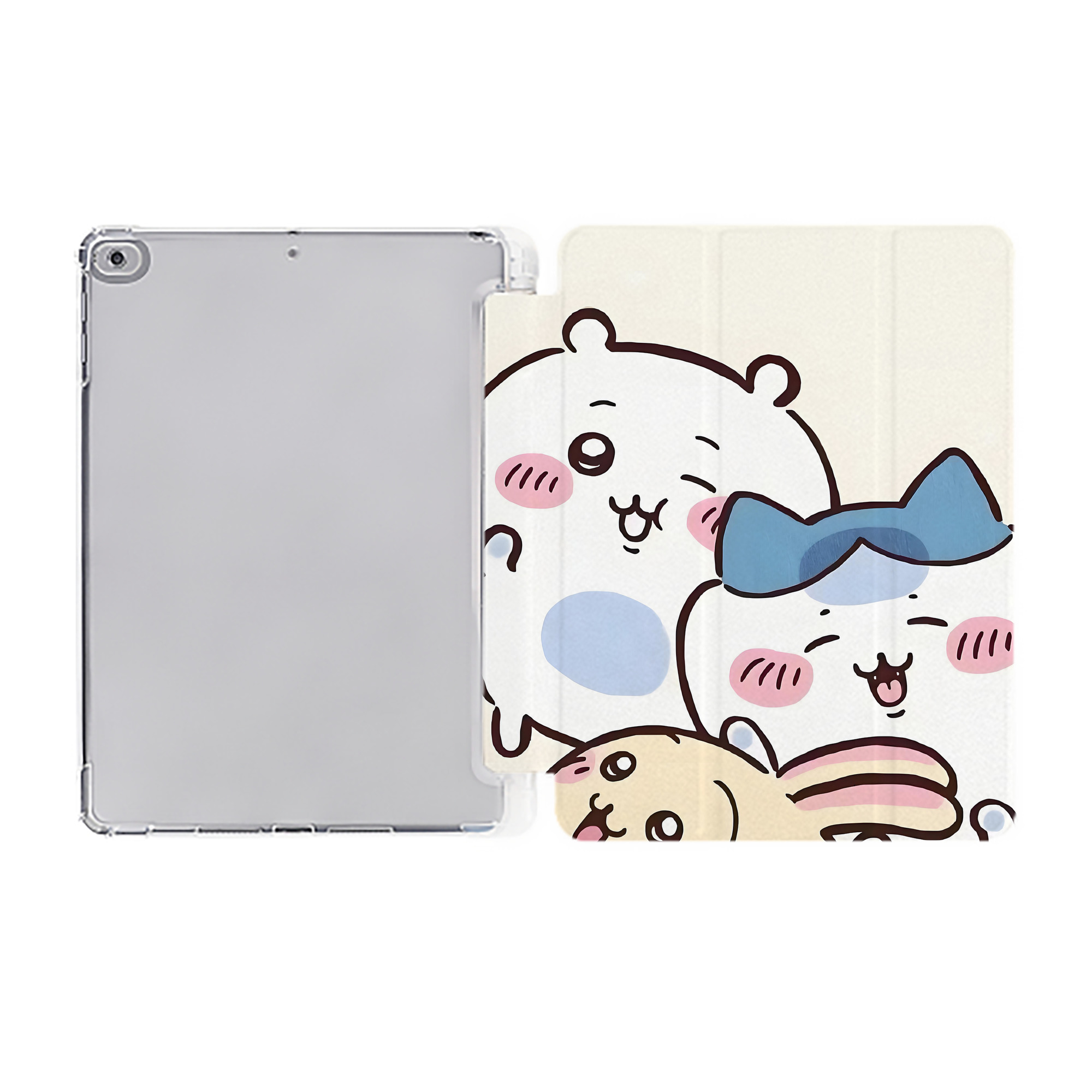 （画像用） ちいかわ Chii-kawa IPad ケース ペン収納付き 三つ折りスタンド PUレザー×シリコン 対応機種9.5/10.5/10.9インチ
